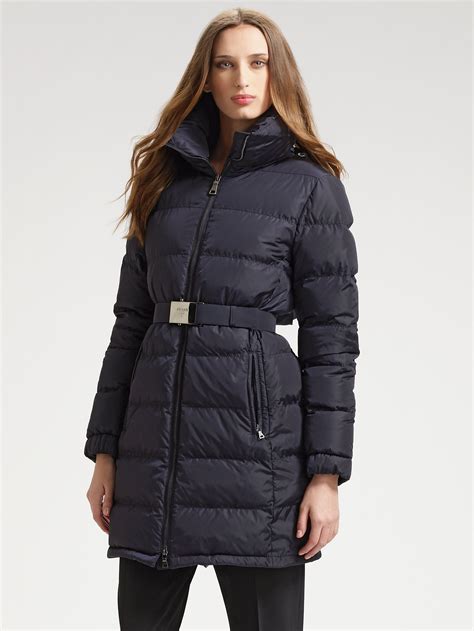 prada fur-trimmed quilted belted coat|prada jackets for women.